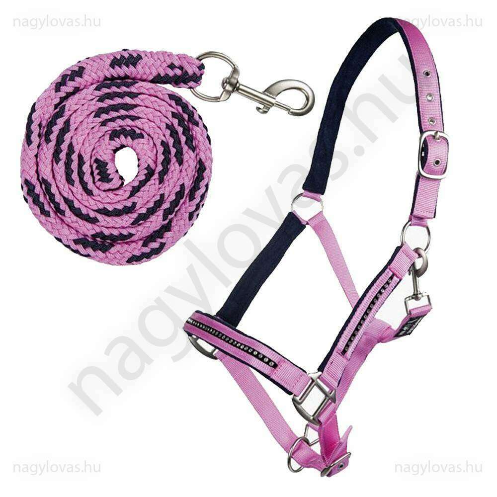 HKM Crystal kötőfék kikötővel navy/pink