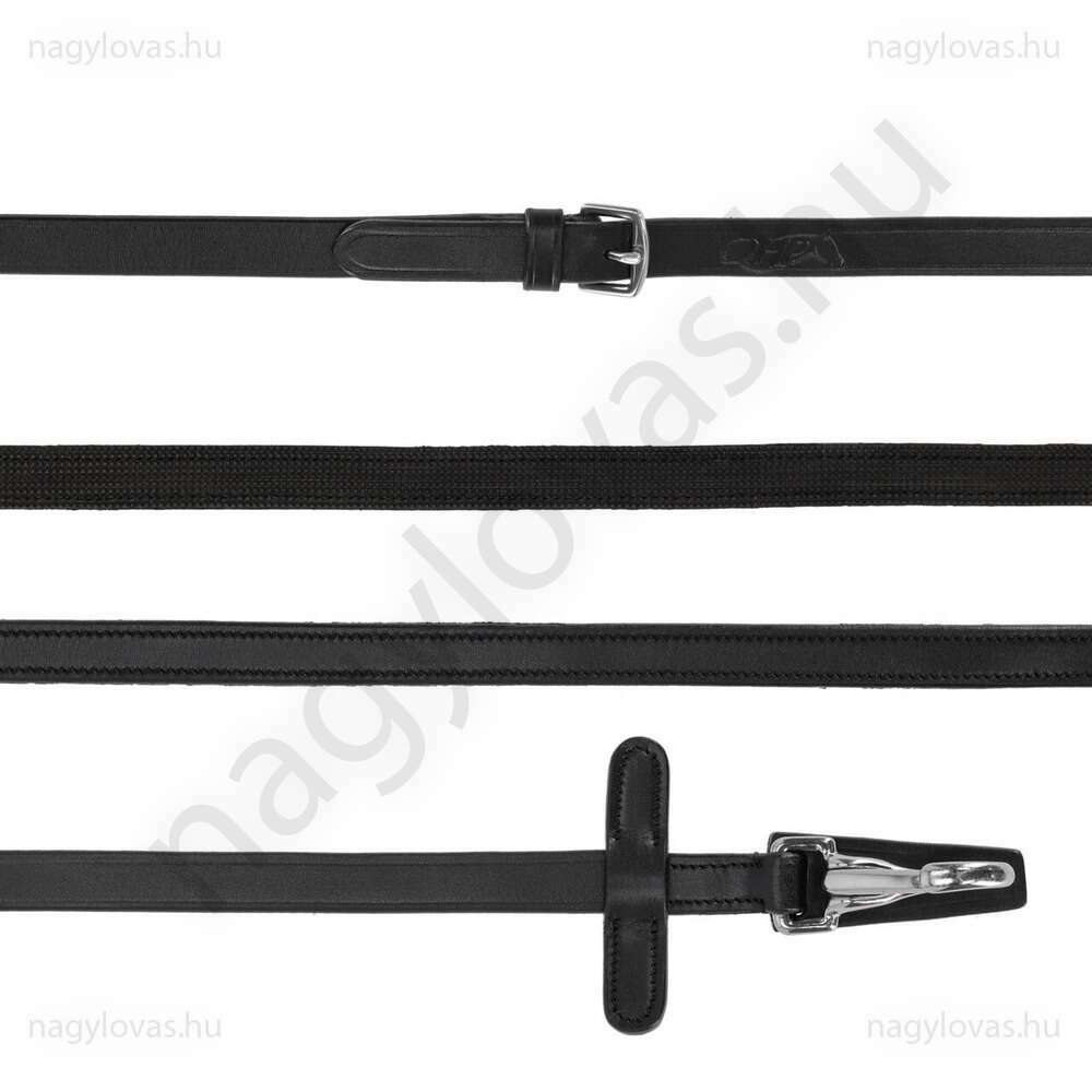 QHP gumis lovaglószár ütközővel és karabínerrel - Fekete - Póni