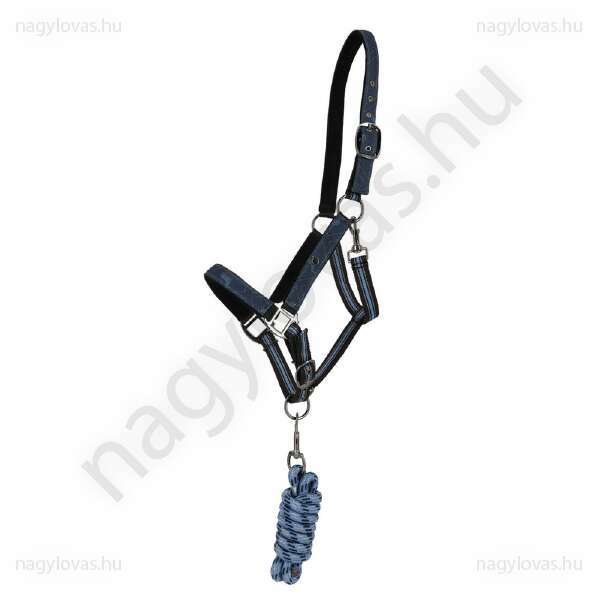 QHP sötétkék gurtnis kötőfék+vezetőszár Mini Shetty